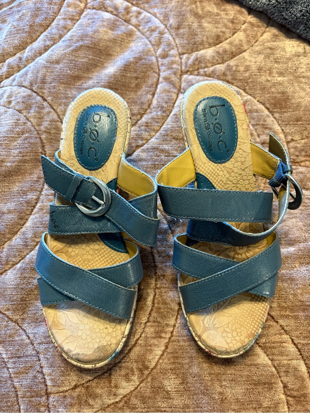 b.o.c. Teal Cross-Strap Slide Sandals with Buckle